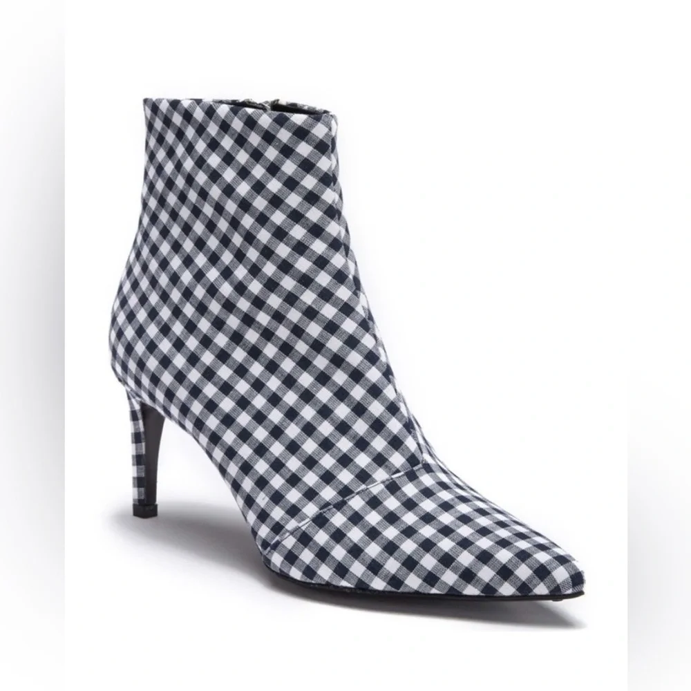 NWOB Rag & Bone Beha Gingham Pointed Toe Ankle Boots Navy White 8.5